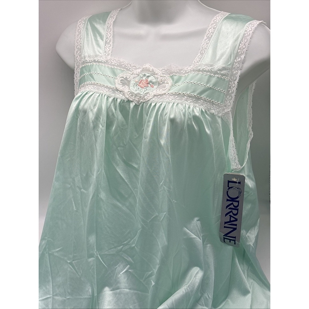 Vintage Lorraine Satin Nightgown Medium Womens Mint Green Sleeveless Nylon USA